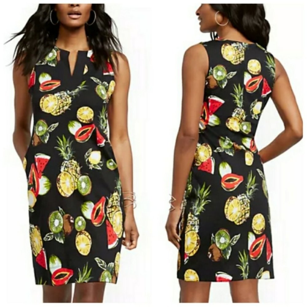 New York & Company Womens Tropical Fruit Print Cotton Dress Size XL